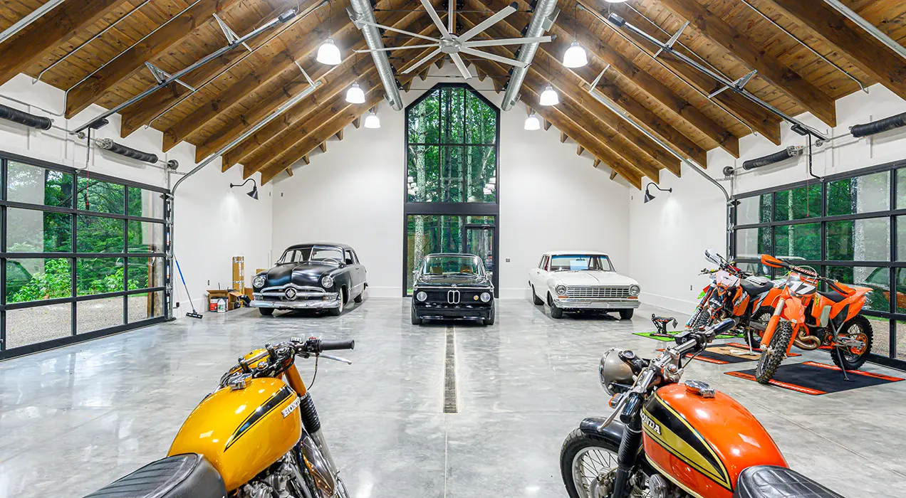 Follow the roof garage door track in hobby barn