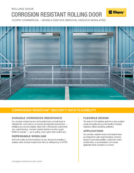 Corrosion Resistant Service & Insulated Rolling Door Feature Sheet