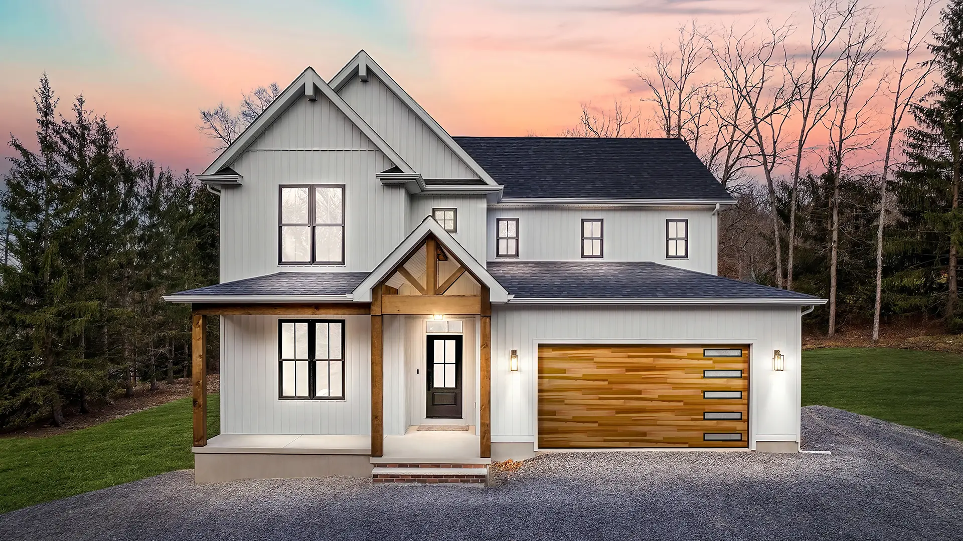 Modern Steel Ultra-Grain Plank garage door in Cedar