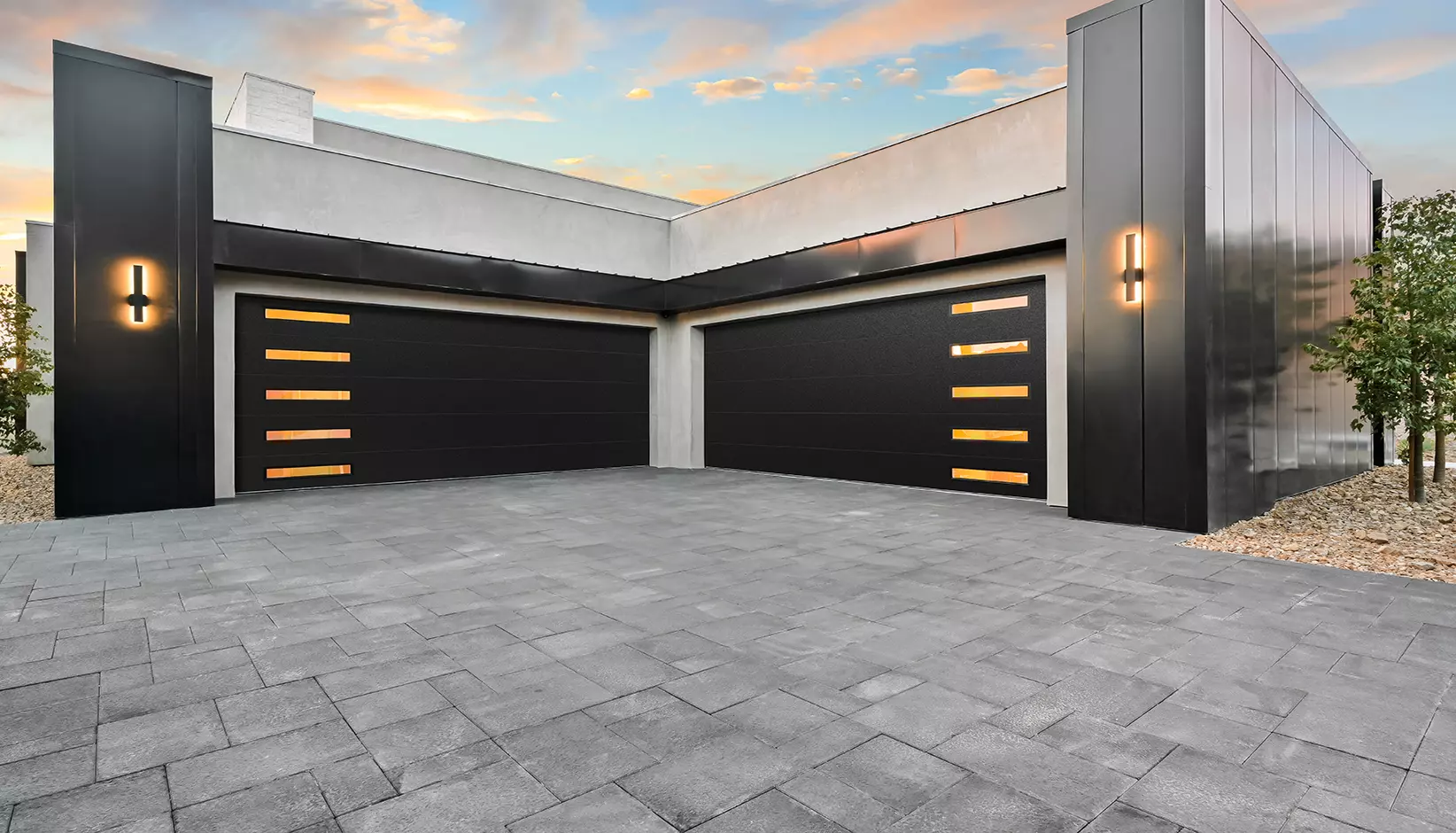 A modern garage door in a striking accent color.